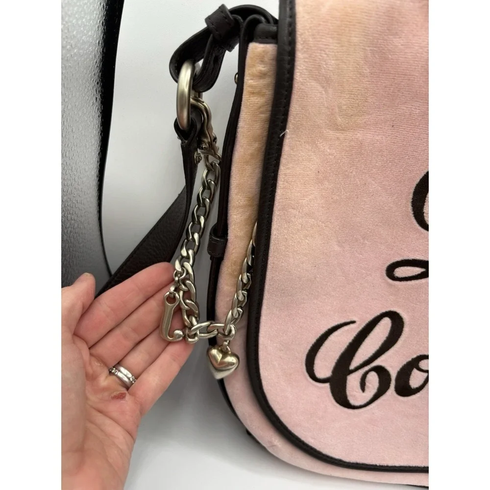 Juicy Couture Vintage Pink Messenger‎ Bag La Couture Velour Dangle Charm